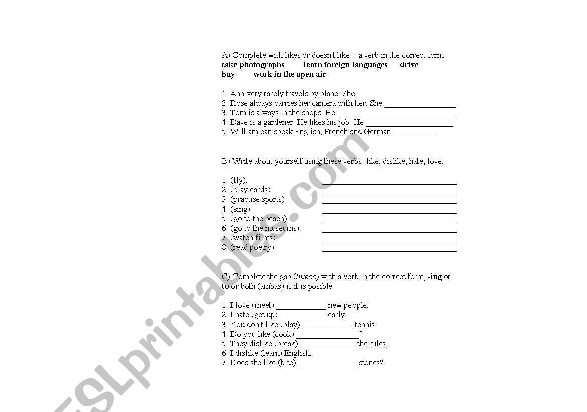 Like, hate worksheet