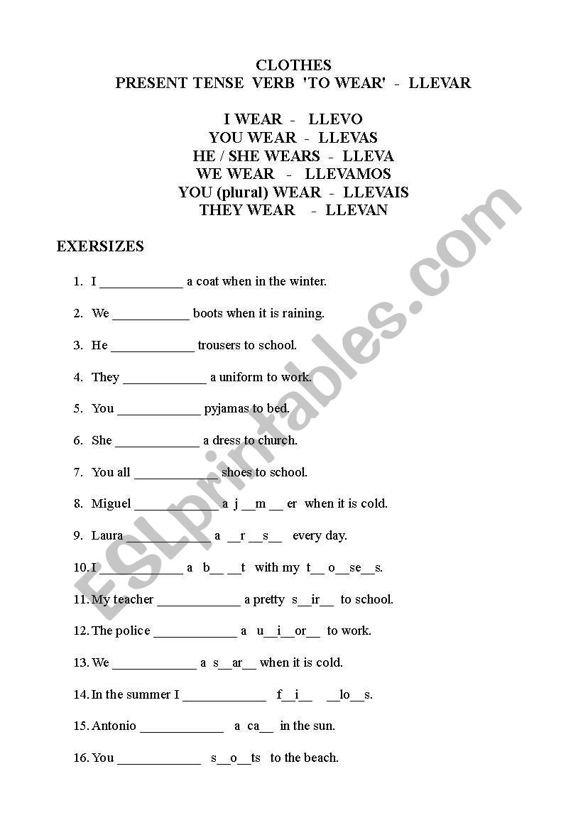 Verb To Wear & Clothes worksheet