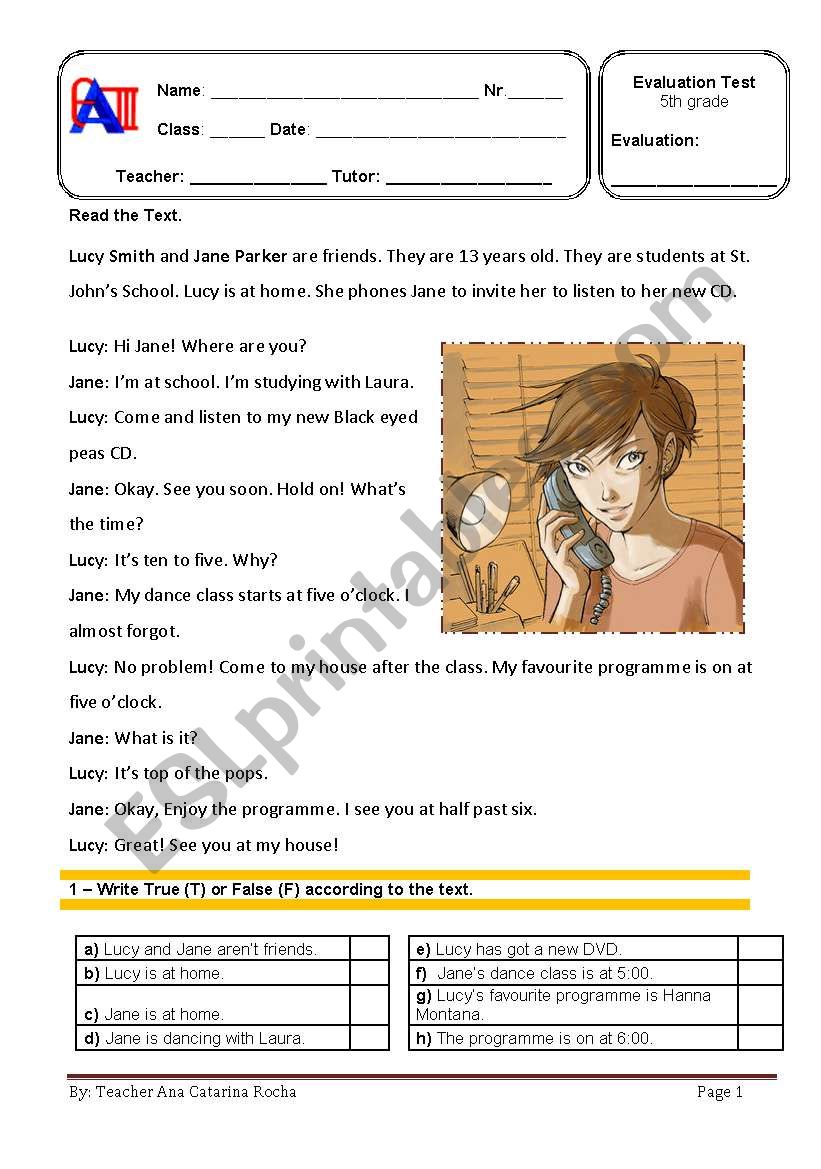 comprehension test worksheet