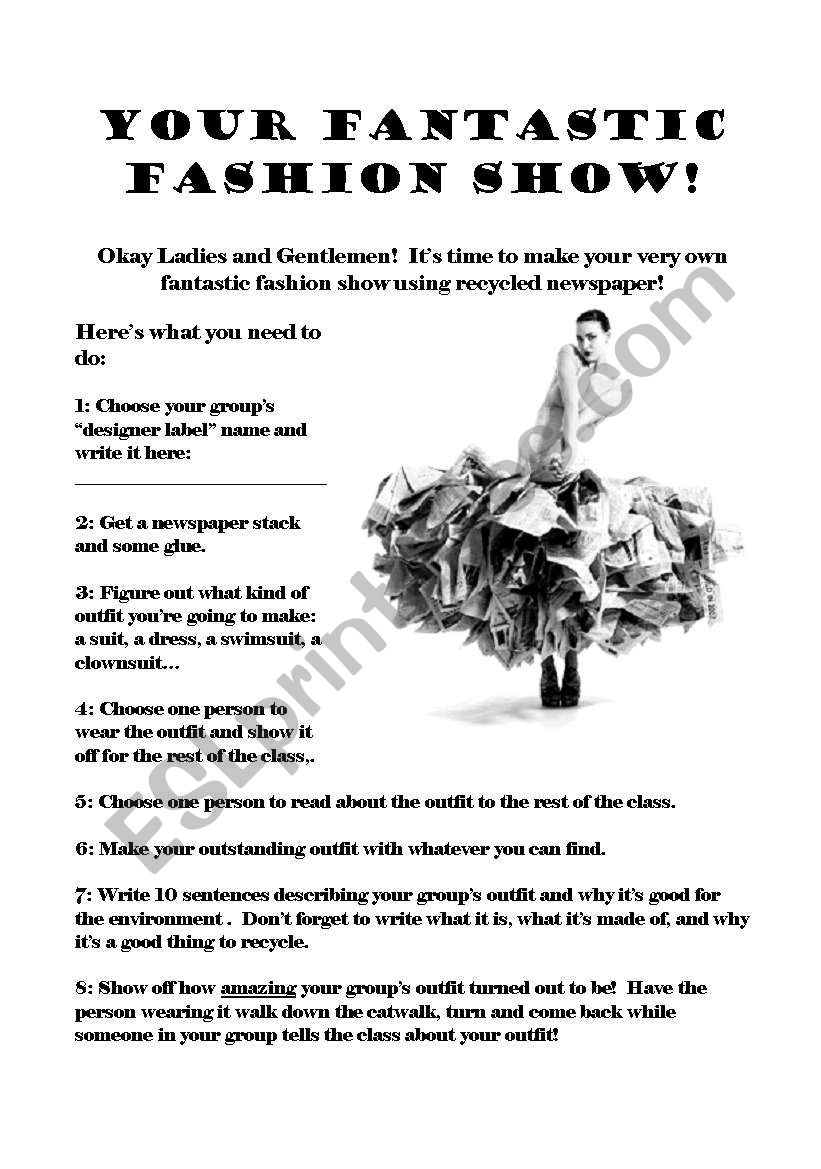 Recycle fashion show. worksheet