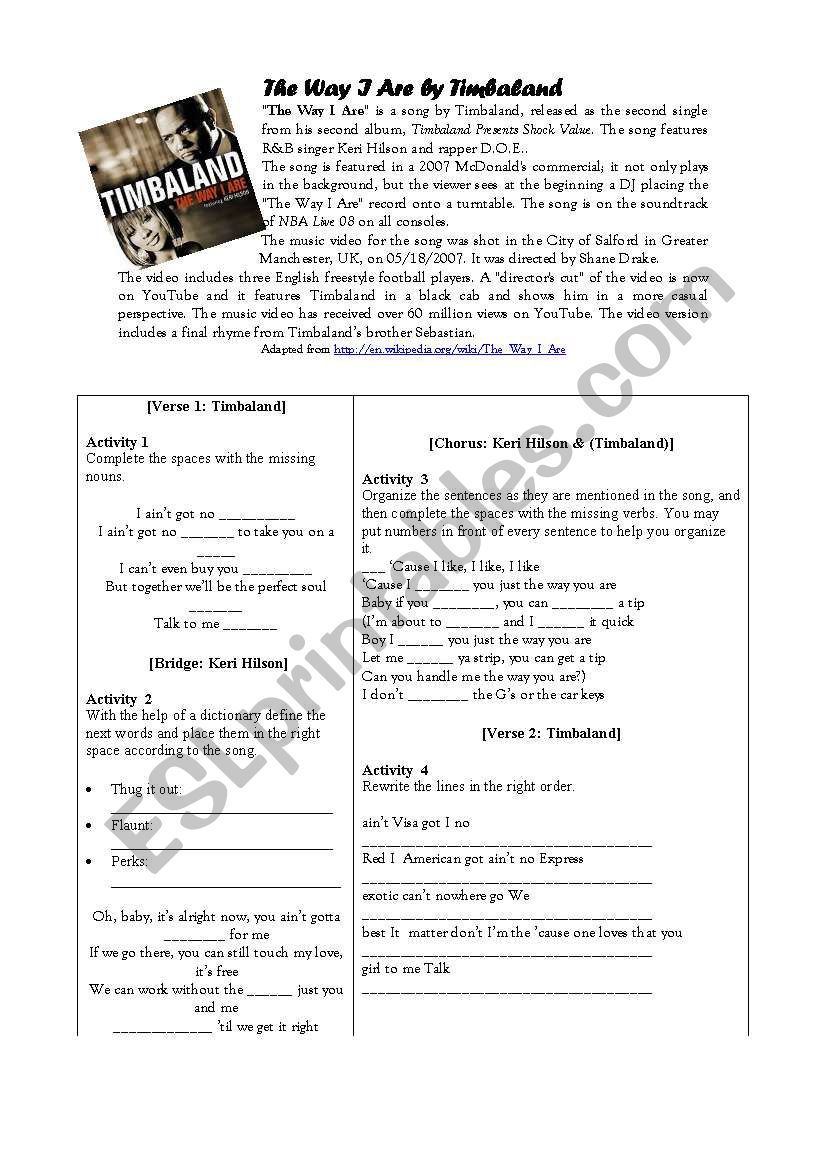 The Way I are by Timbaland worksheet