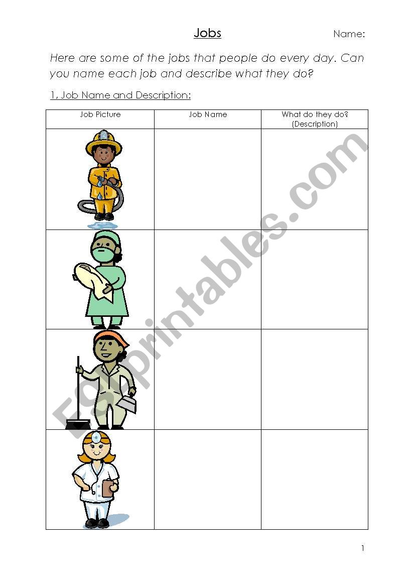 Jobs Worksheet worksheet
