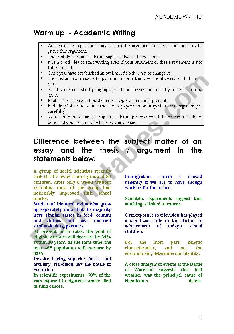 Academic Writing worksheet