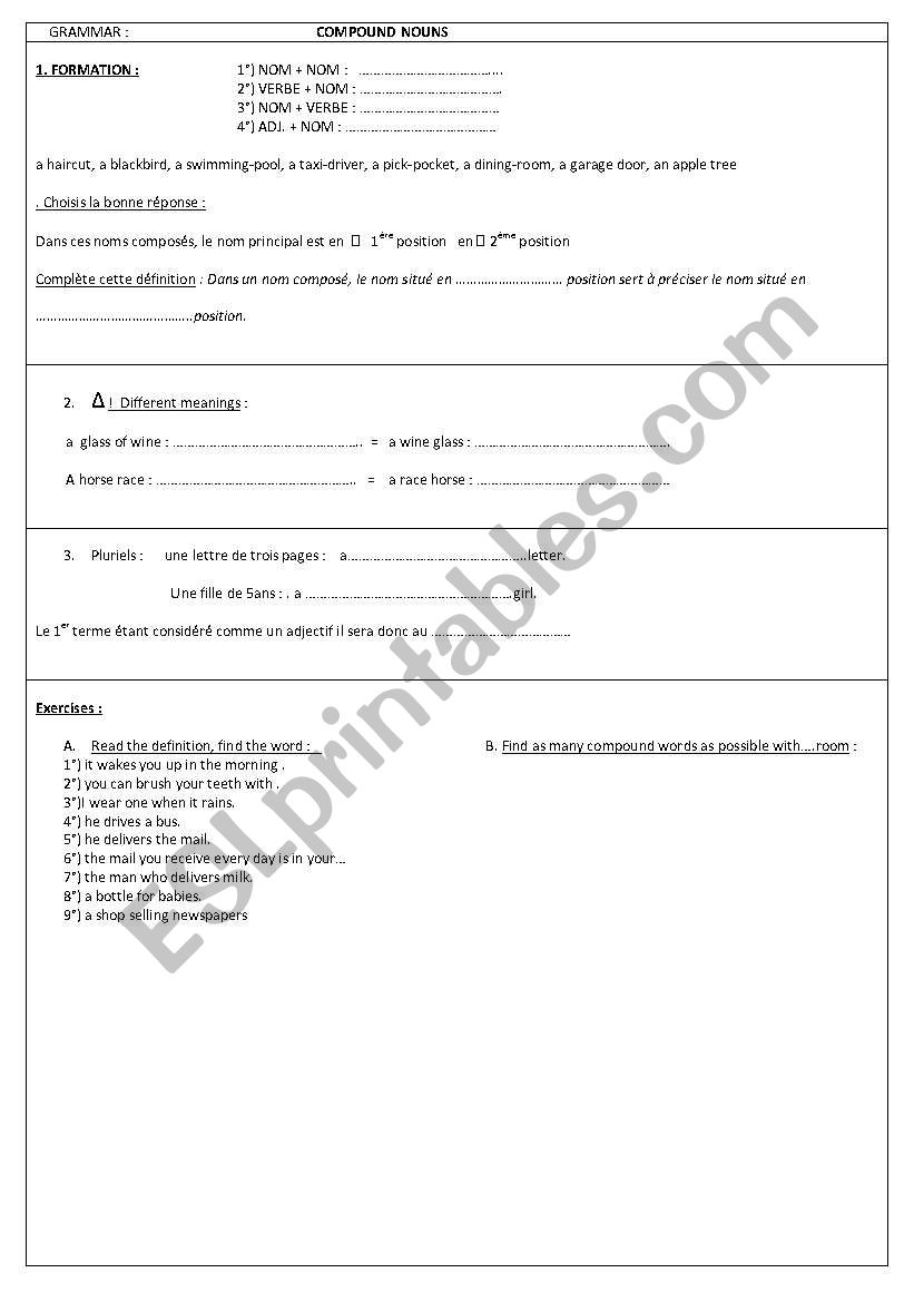 compound nouns worksheet