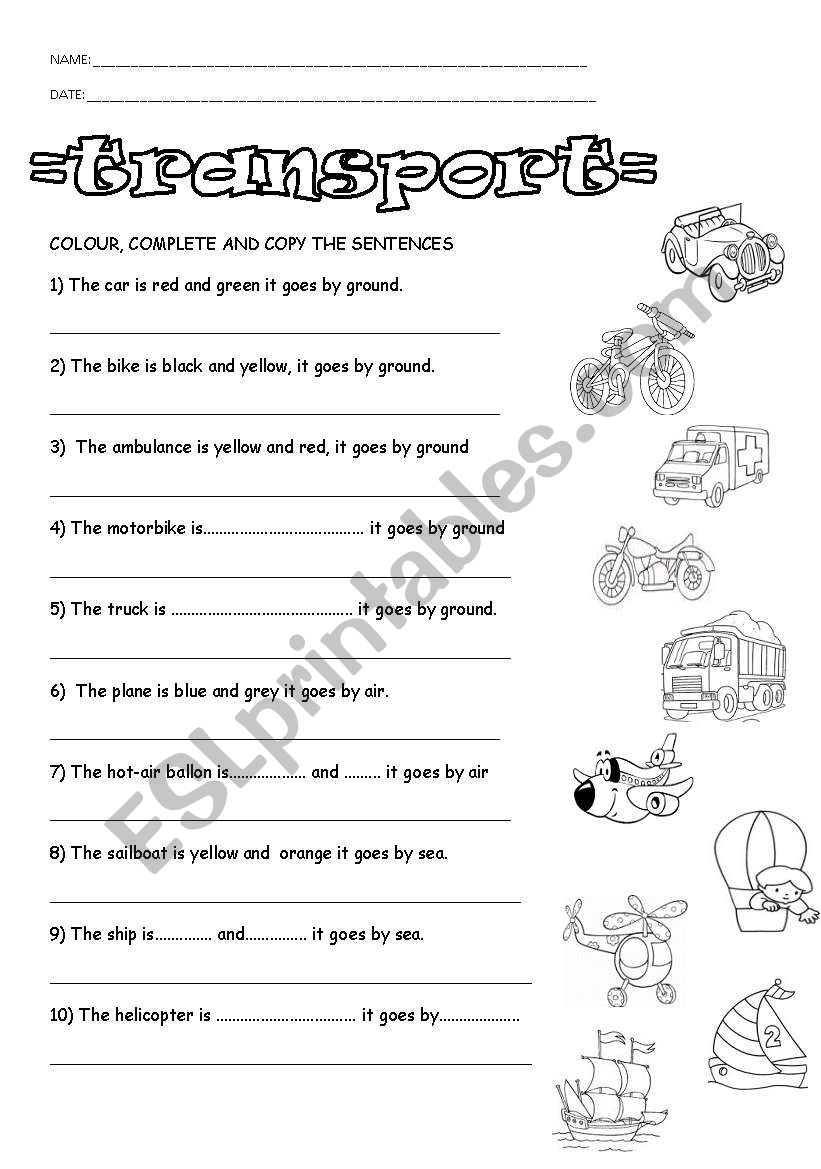 transports worksheet