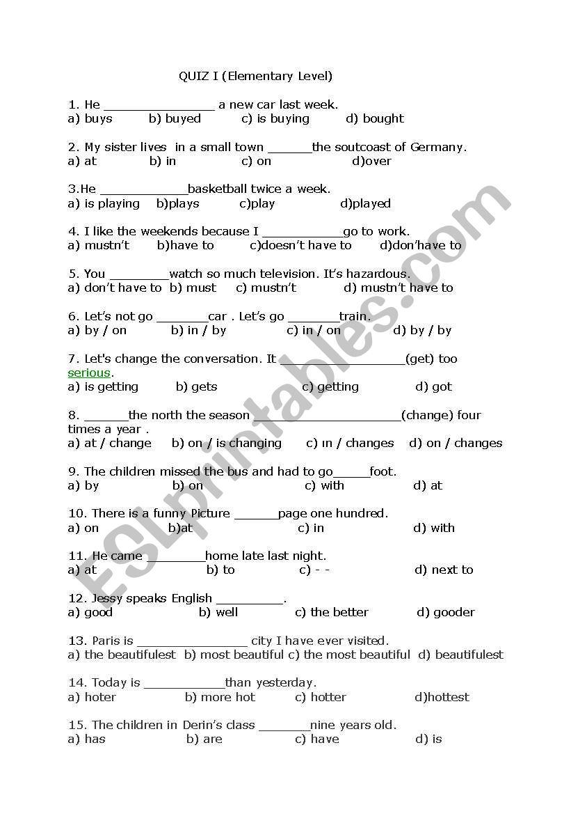 test for elementary level students