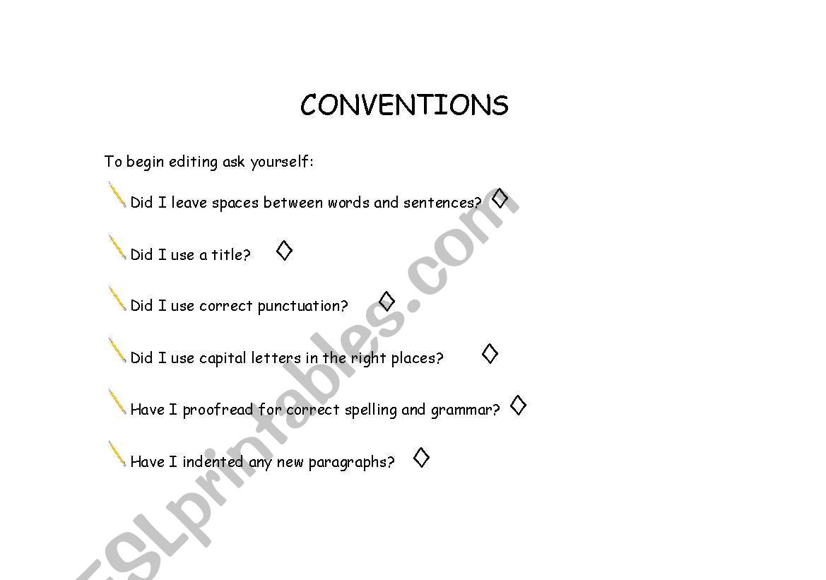English worksheets conventions checklist