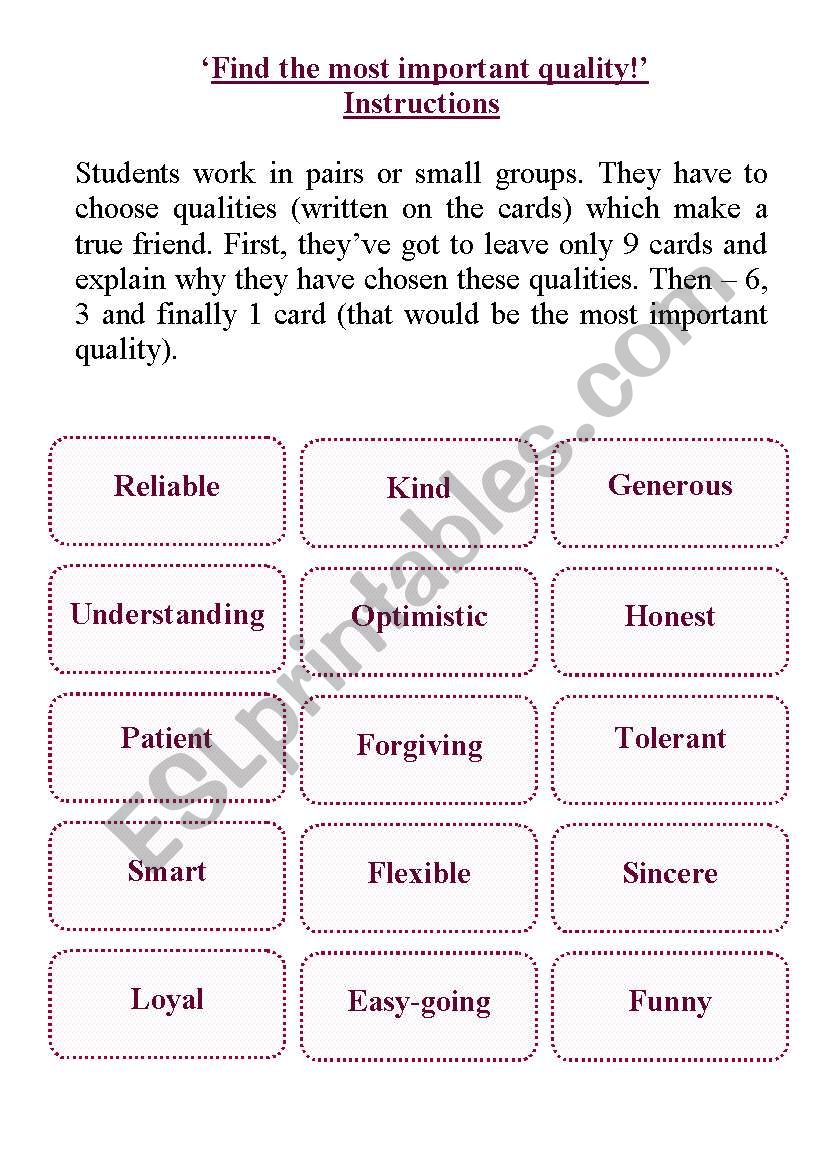 â€˜Find the most important quality of a true friend!â€™