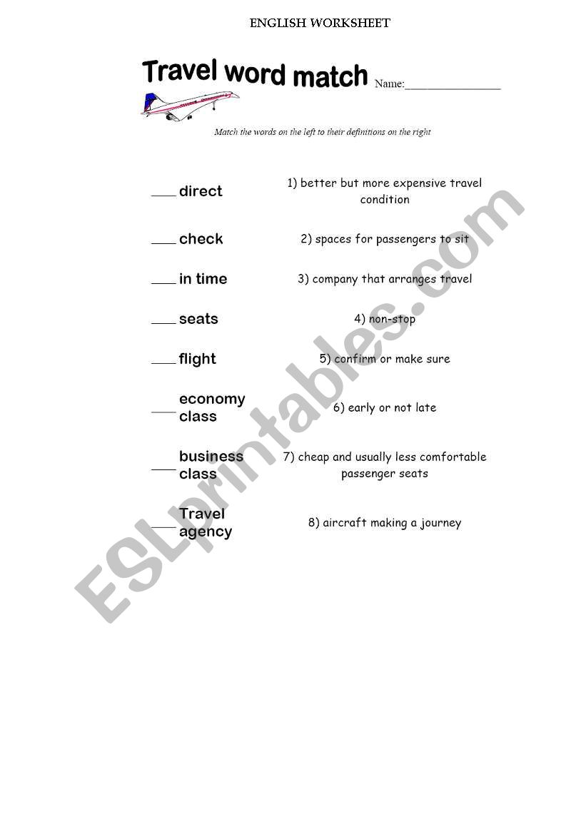 TRAVELLING Worksheet worksheet