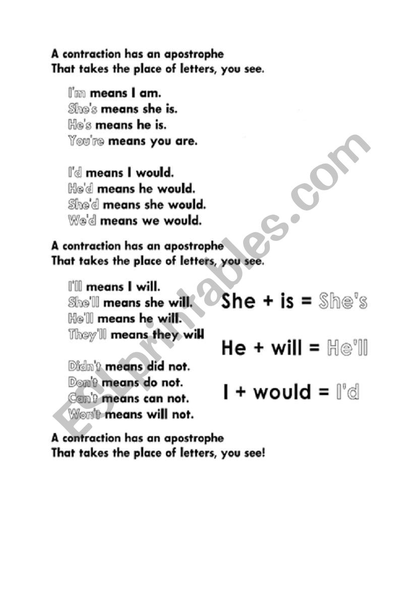 english-worksheets-shortenings