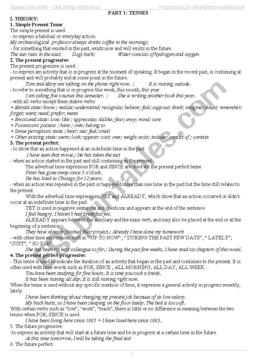 Tenses - Theory and exercises worksheet