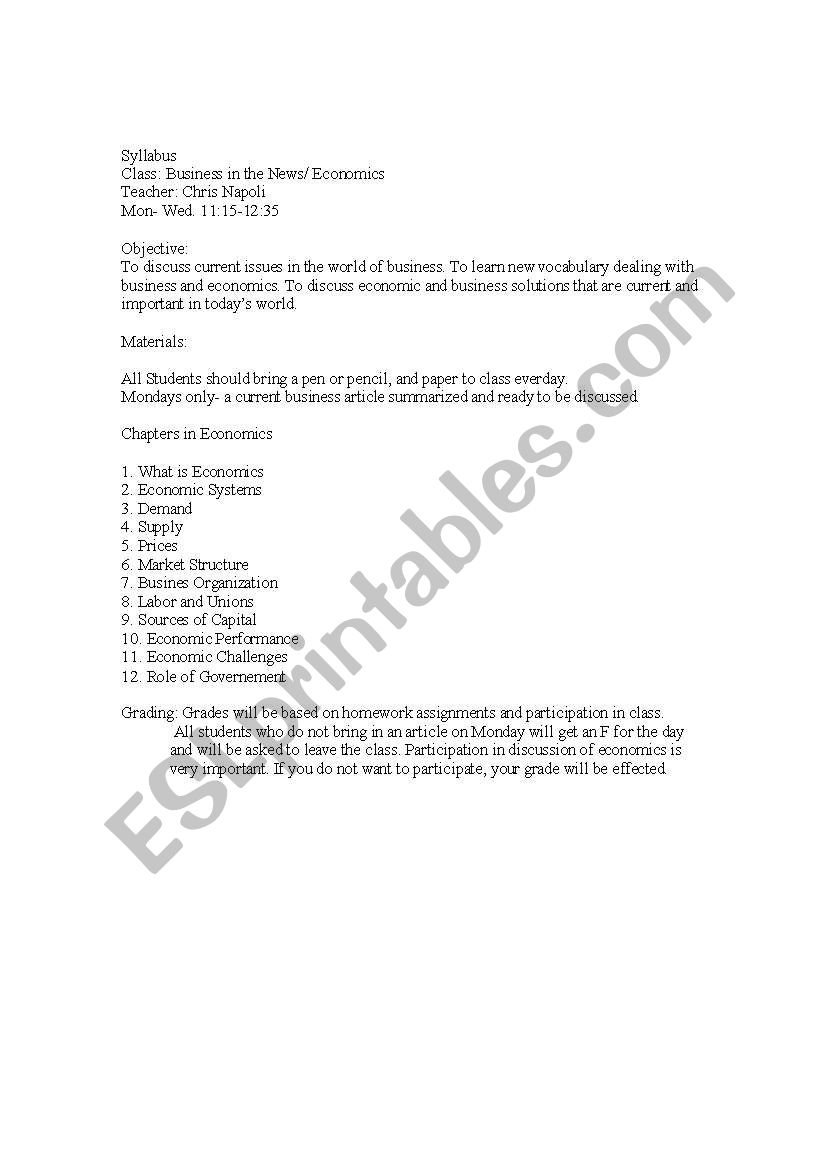 Business Vocab worksheet