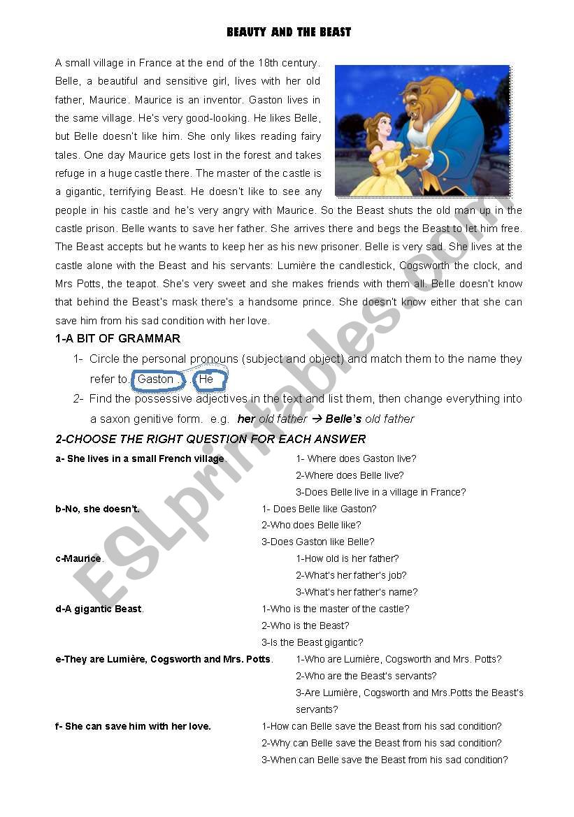 Beauty and the Beast worksheet