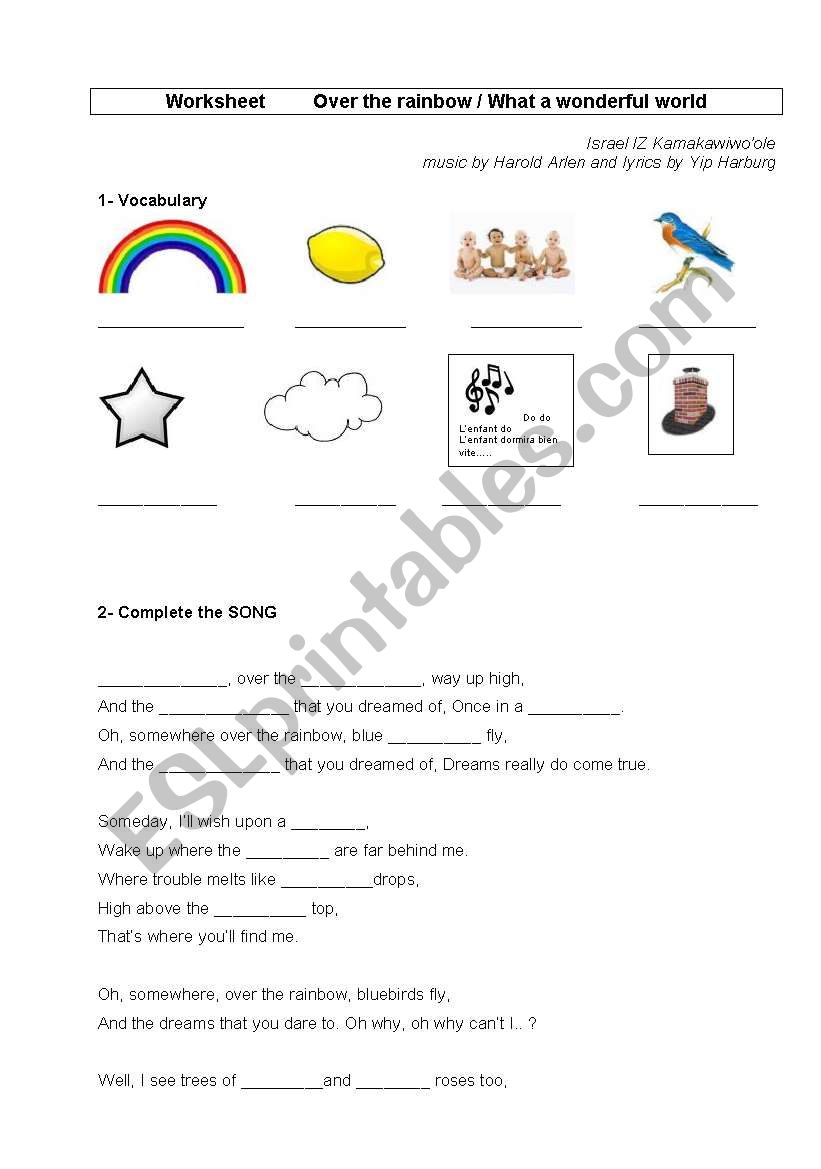 Somewhere over the rainbow worksheet