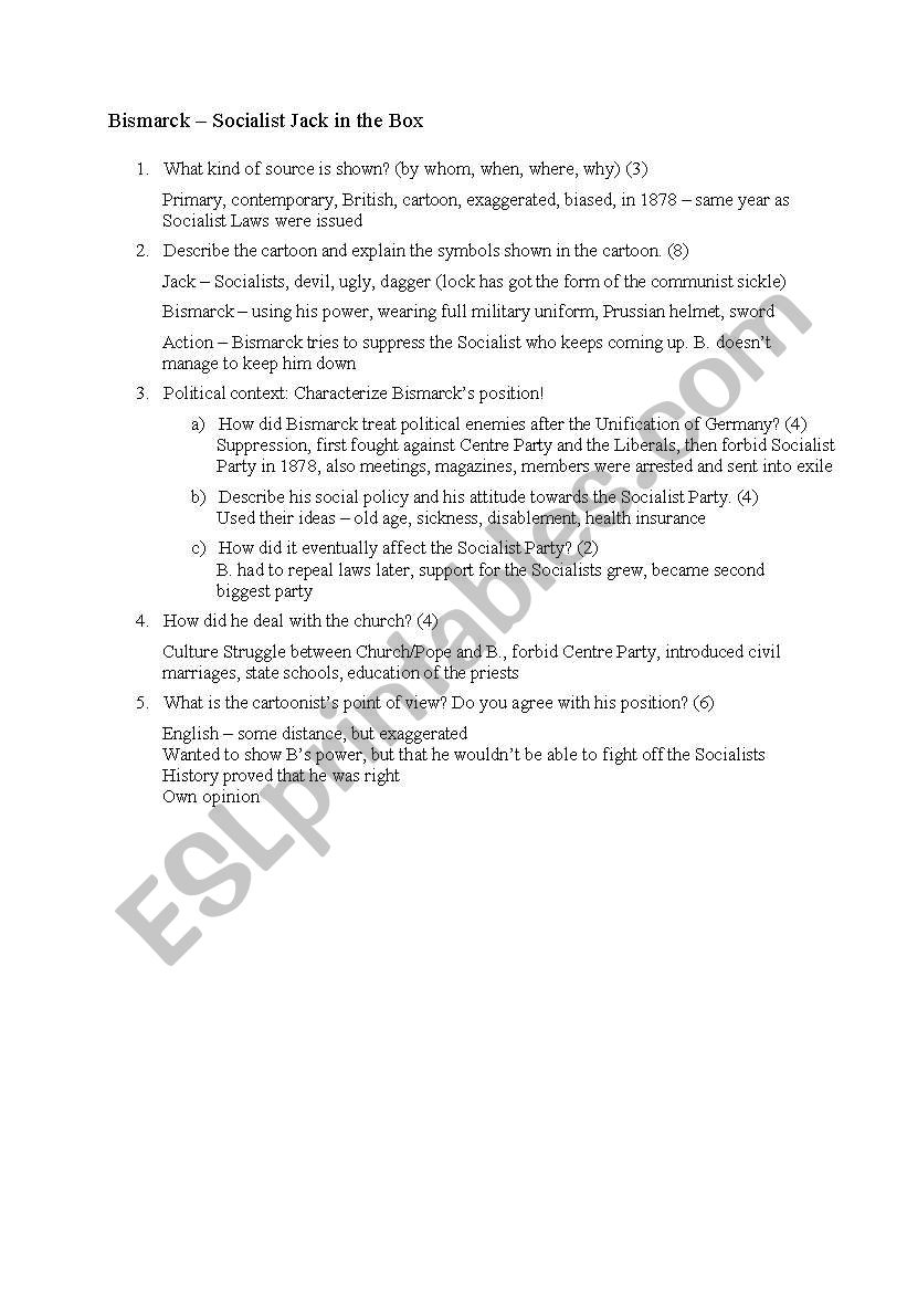 Bismarck Socialist Jack worksheet