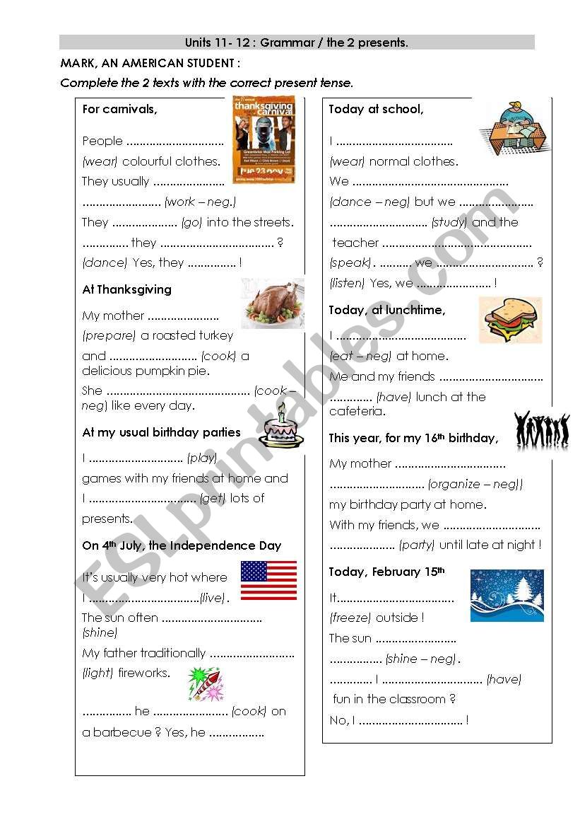 exercise on the two presents worksheet