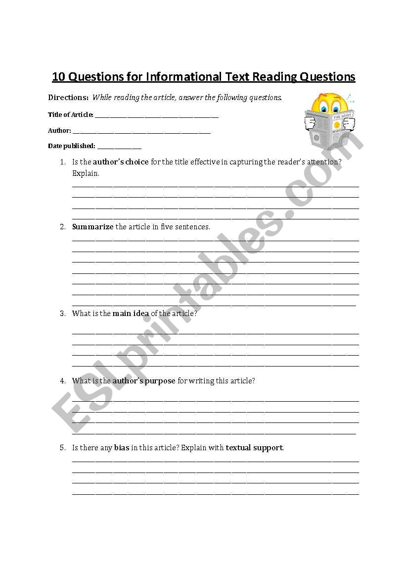 Reading Information Texts worksheet