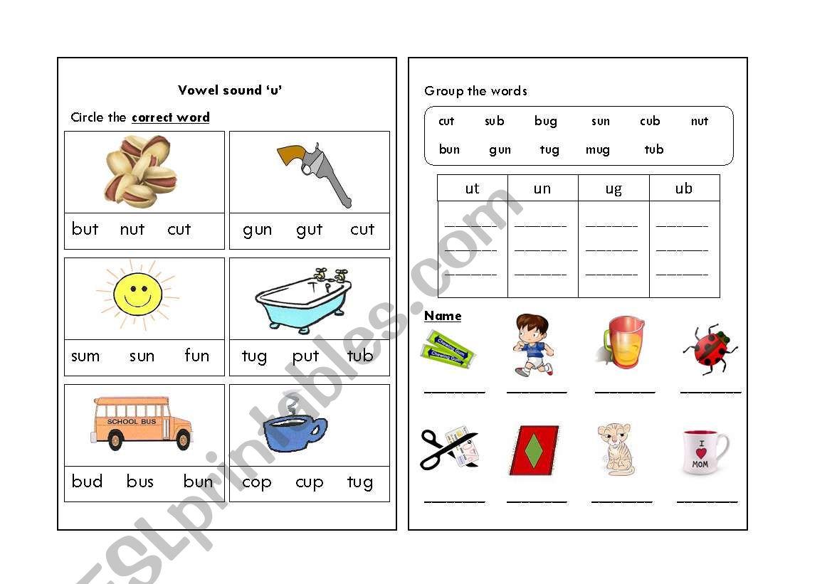 short vowel u worksheet