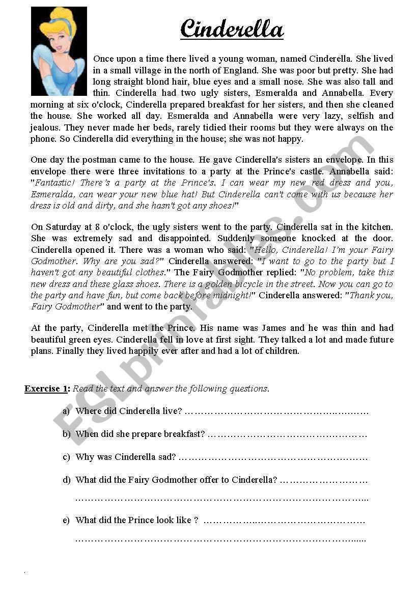 A fairy tale: Cinderella worksheet