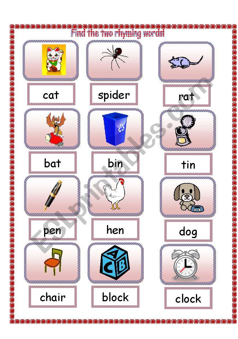 Find the two rhyming words worksheet