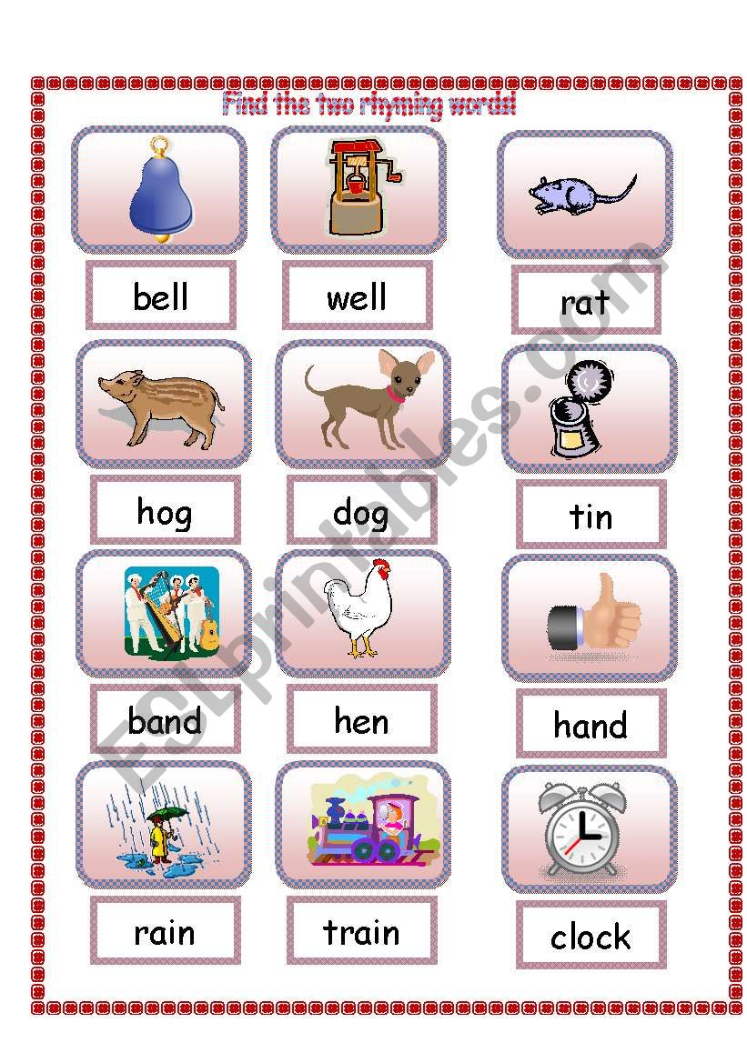 Find the two rhyming words worksheet