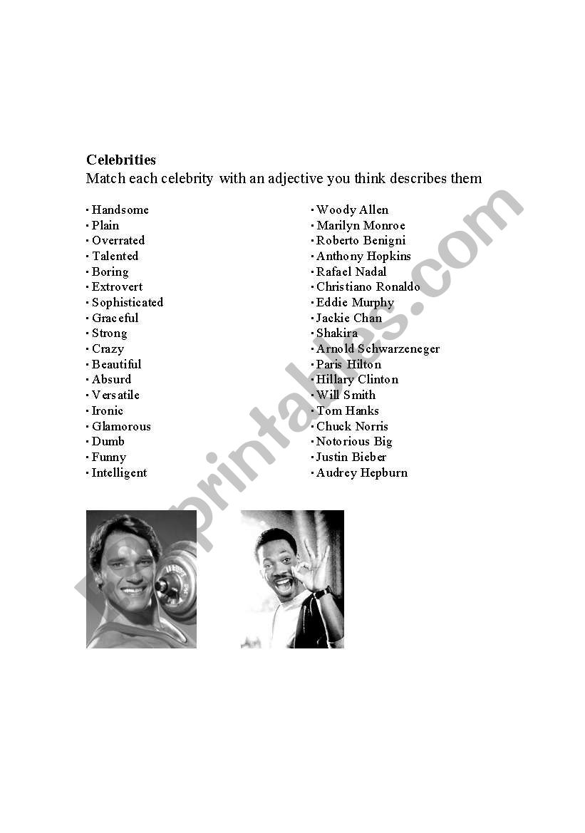 Celebrities and descriptive adjectives