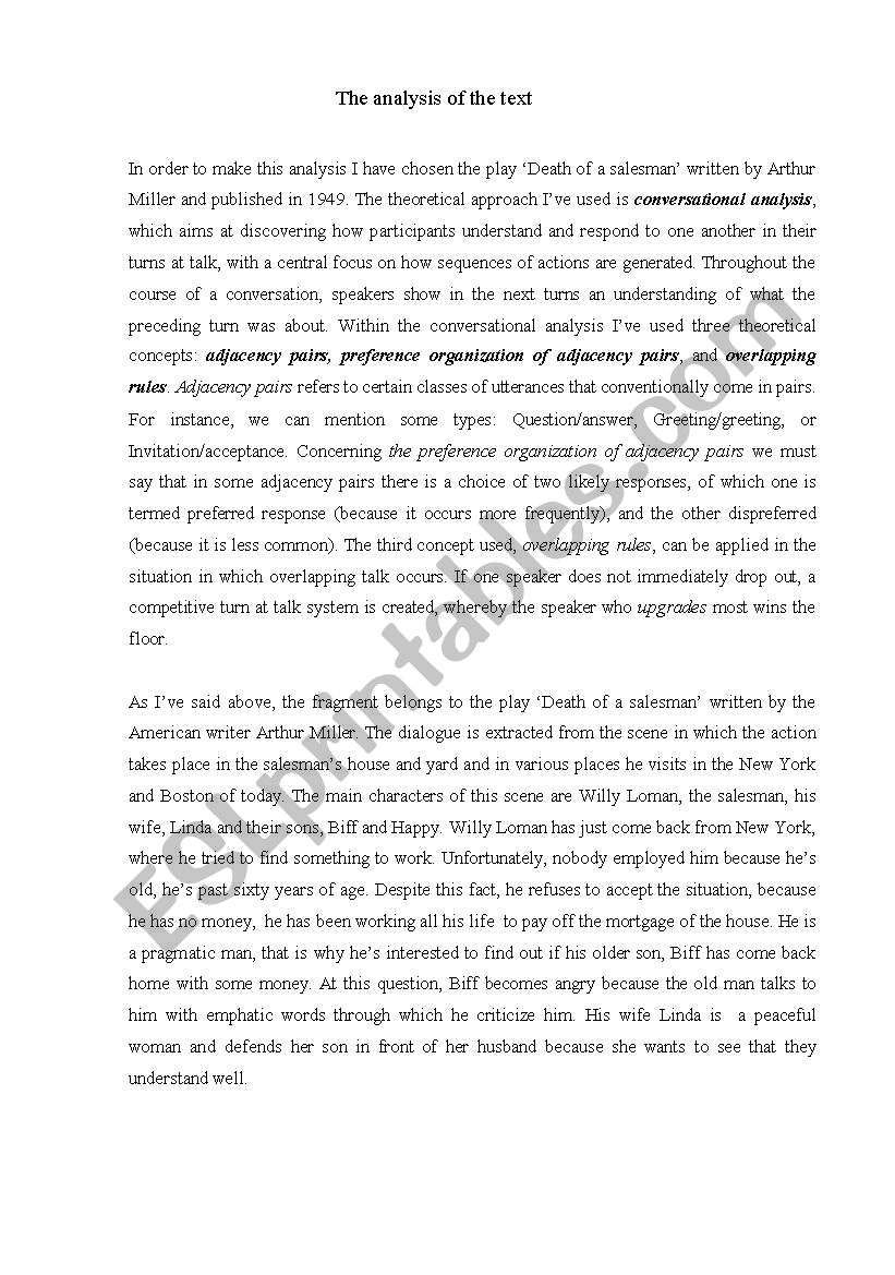 The analysis of a text using the conversation analysis