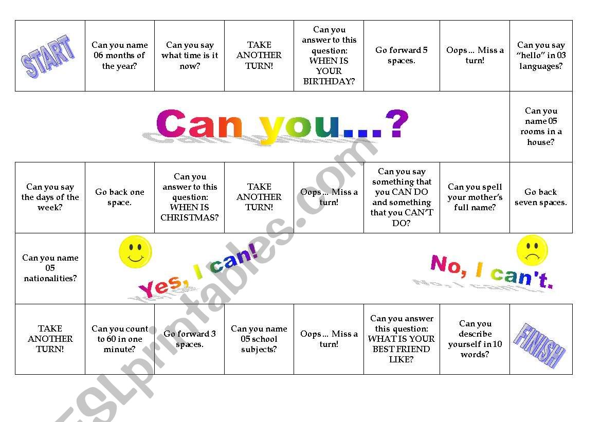 Board Game - Can you ...? worksheet