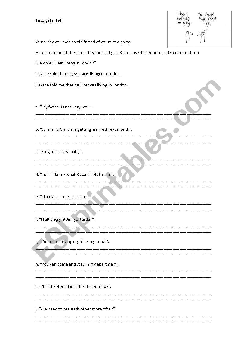 To say and To Tell worksheet