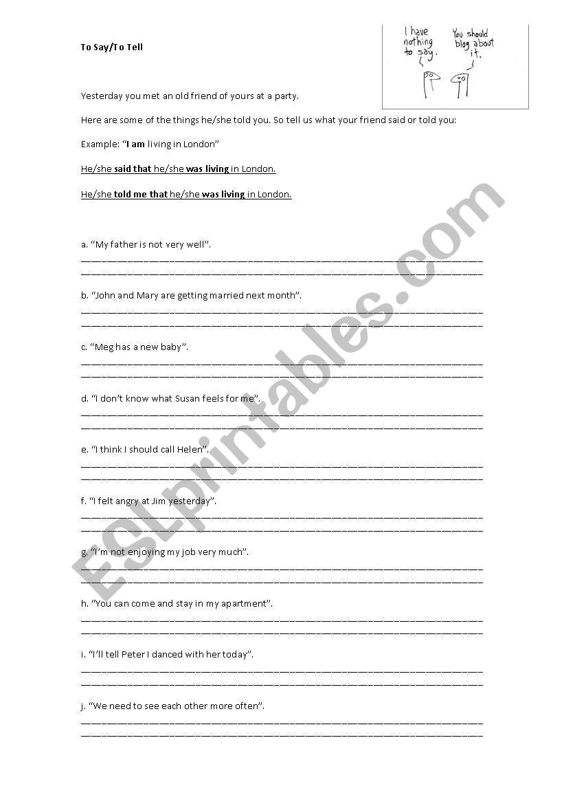 To say and To Tell worksheet