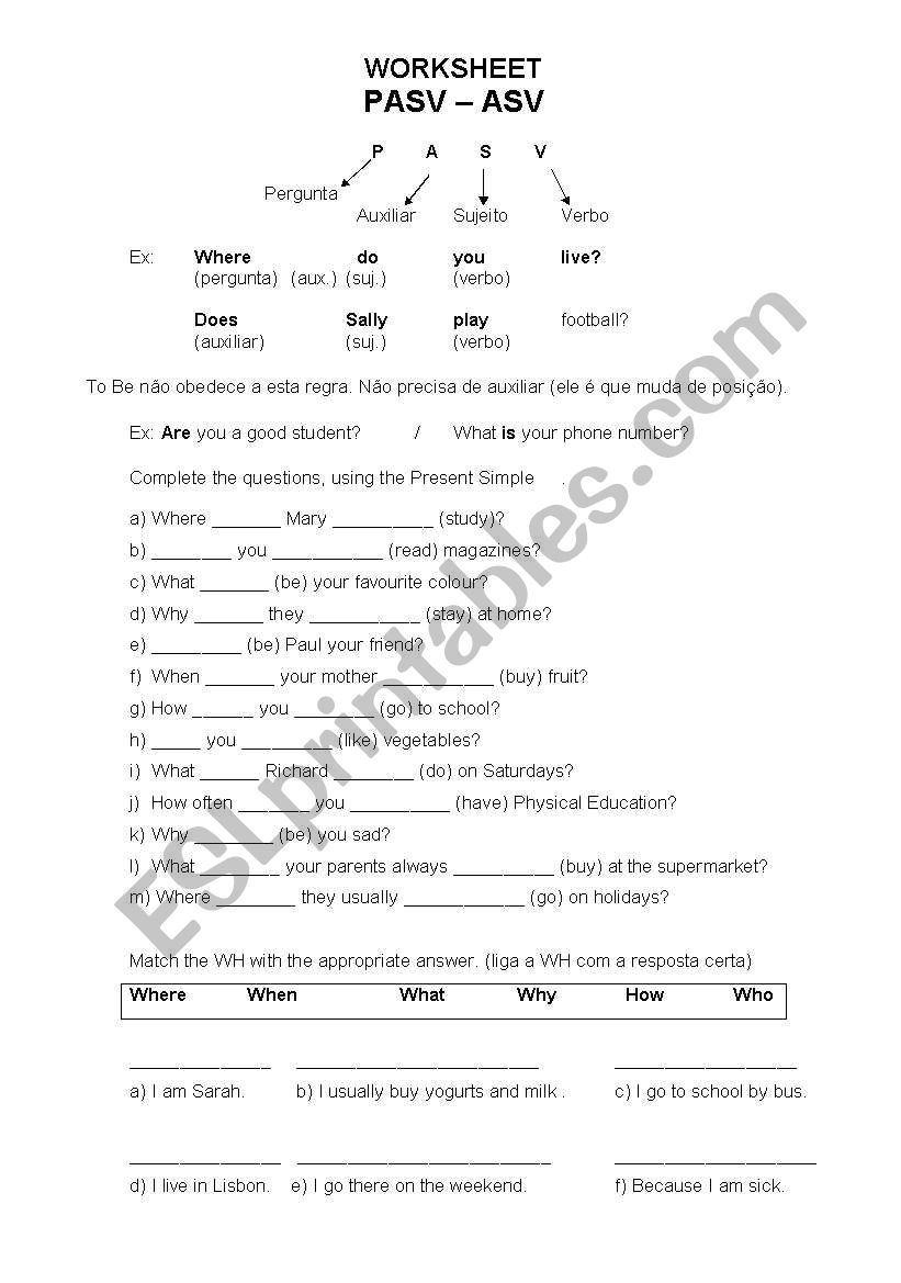 WH words worksheet