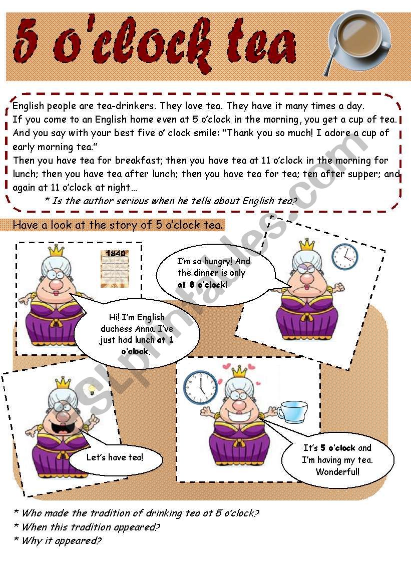 5 oÂ´clock tea worksheet
