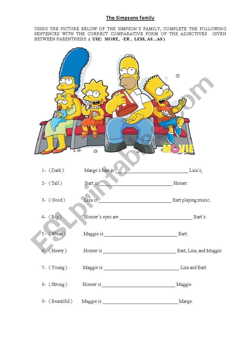 The Simpsons Family.  worksheet