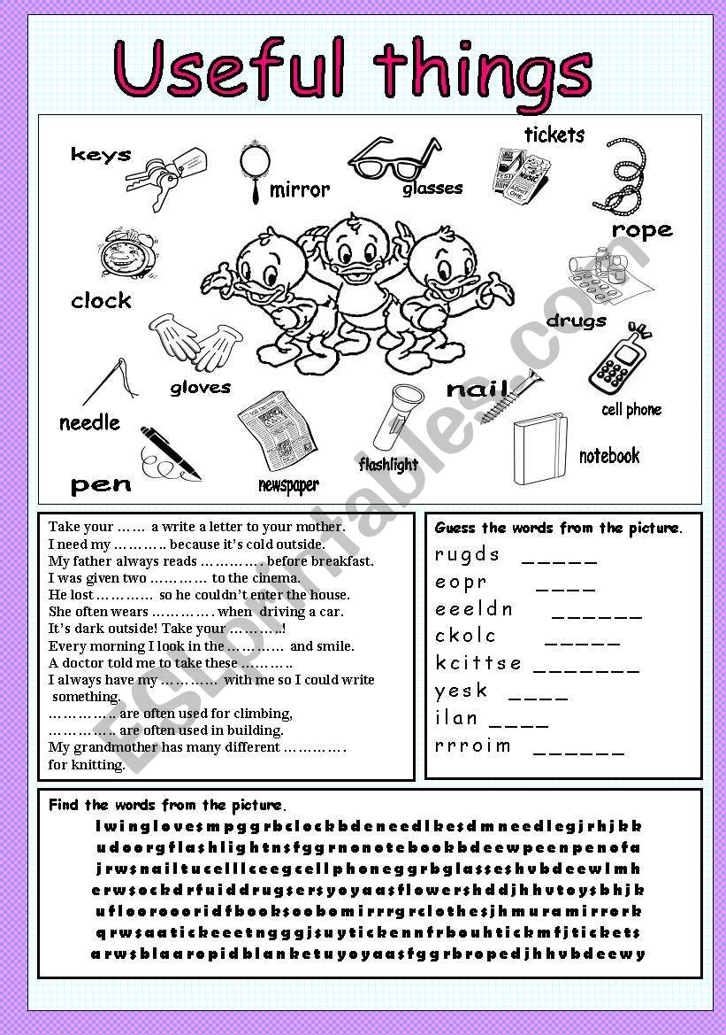 useful things worksheet