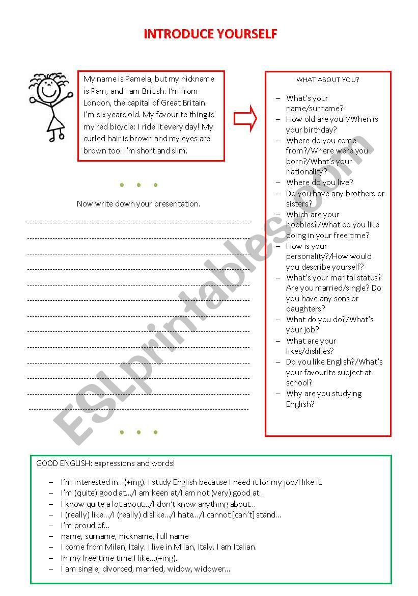 introduce yourself worksheet