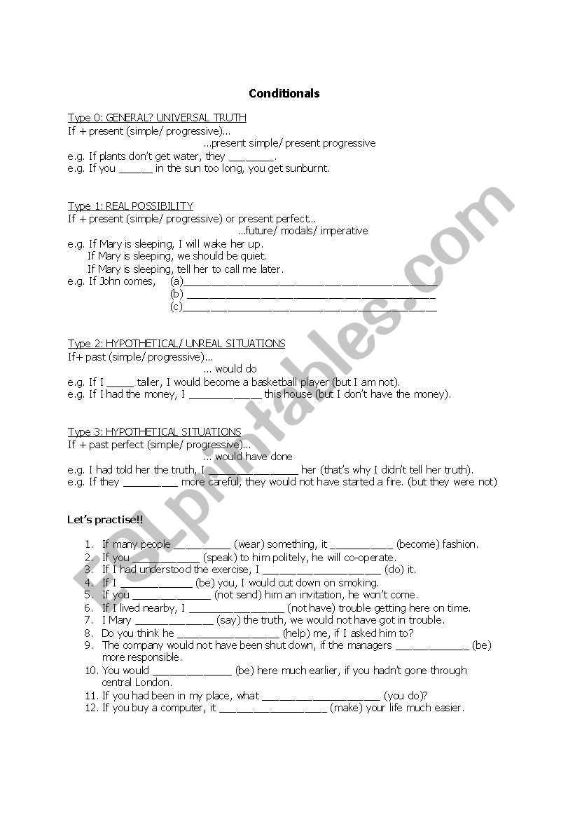 Conditionals worksheet