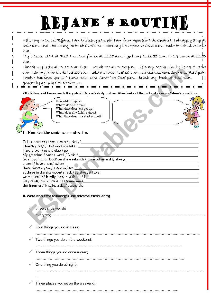 REJANES DAILY ROUTINE worksheet