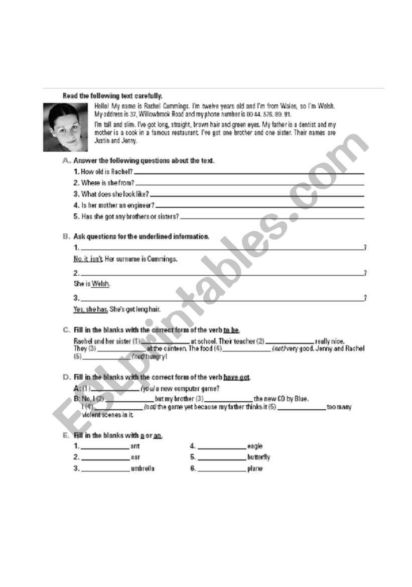 Personal Information worksheet