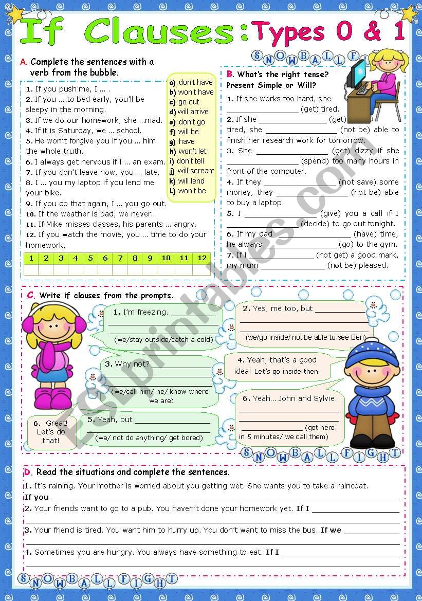 IF Clauses  -  Types 0 & 1 worksheet