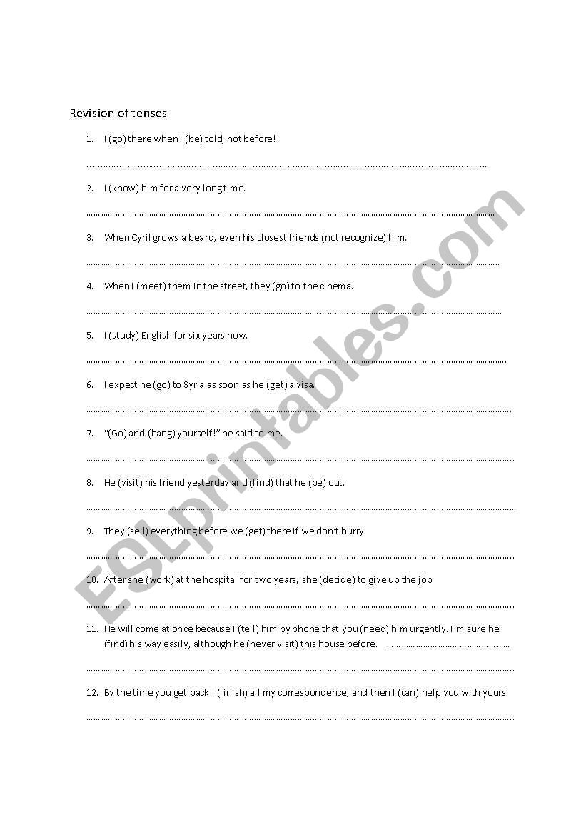 Revision of tenses worksheet