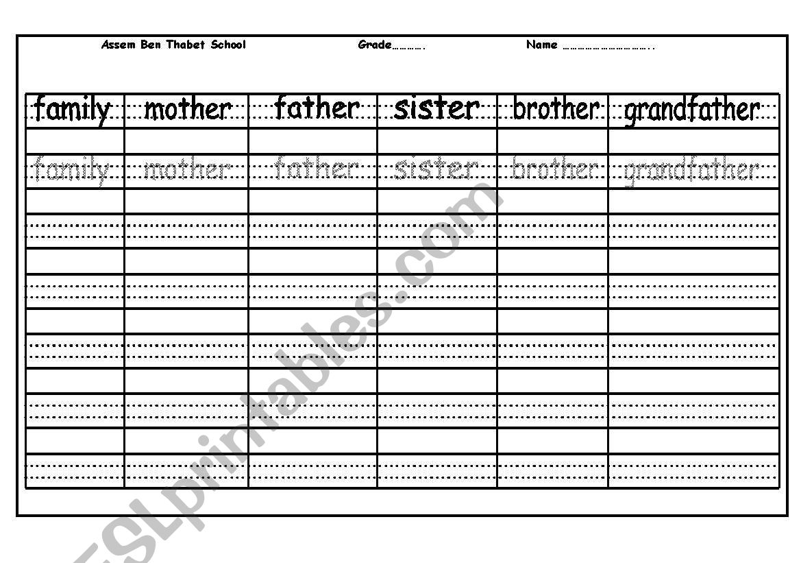 family worksheet