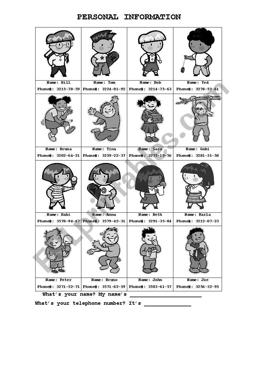 Personal Identification worksheet