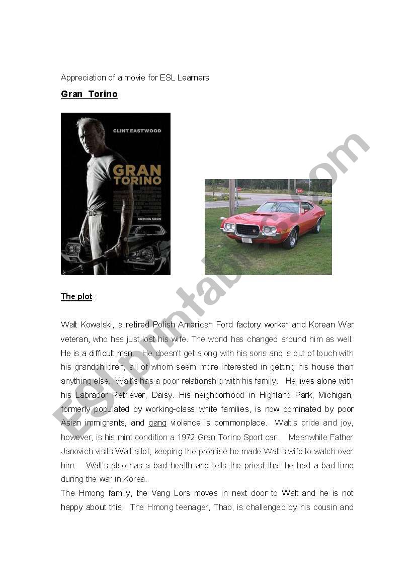 Appreciation of a film - Gran Torino for ESL Learners
