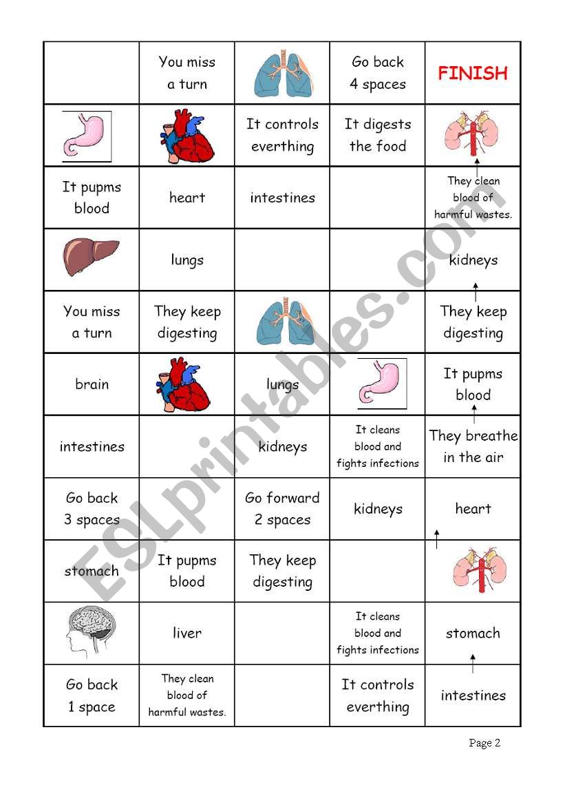 Integral Organs Game page 2 worksheet