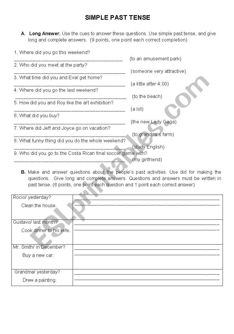 SIMPLE PAST TENSE.  worksheet