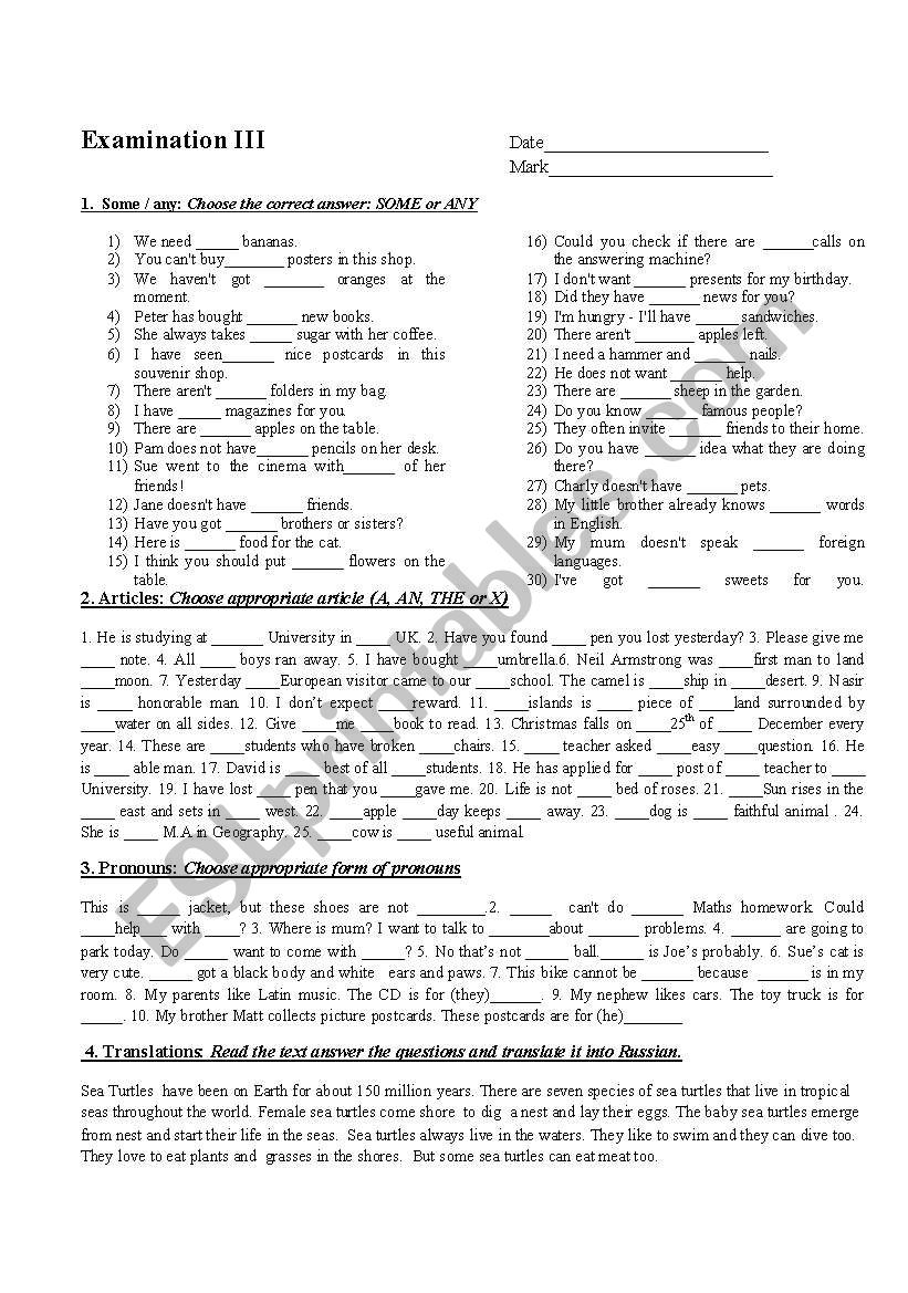 Examination III worksheet