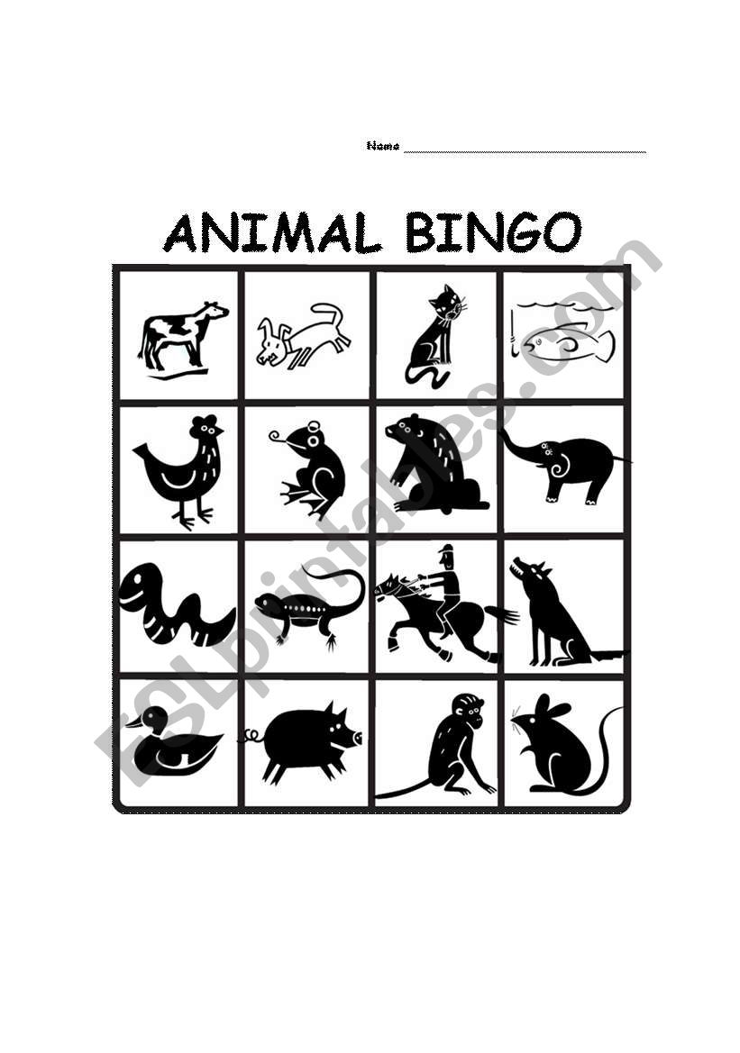 Animal Bingo worksheet