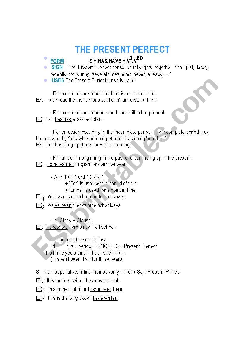 How to teach present perfect worksheet