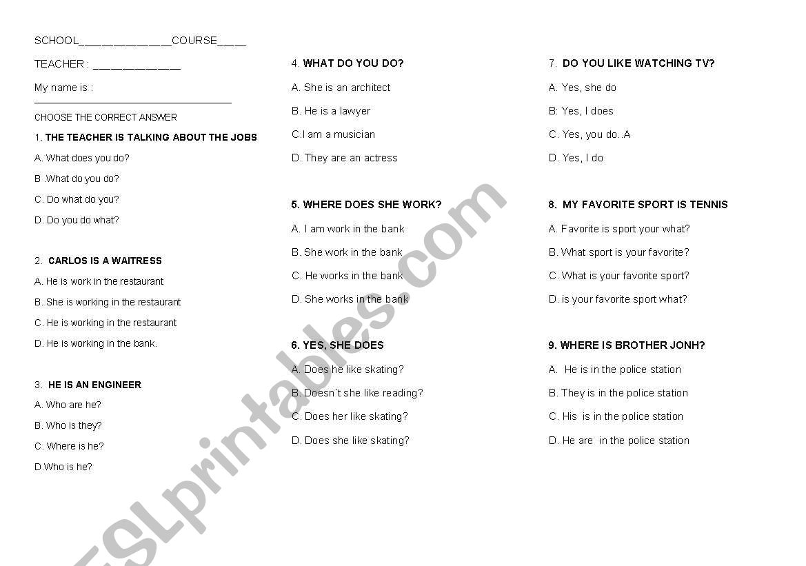 QUESTIONS  worksheet