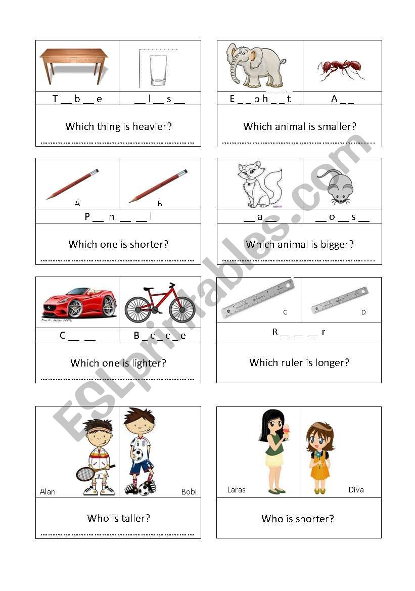 Comparing thing worksheet